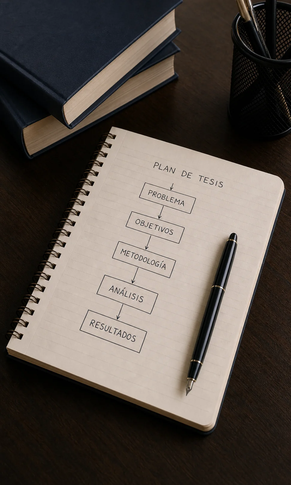 Cuaderno con una ruta de trabajo para planificar la tesis
